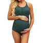 Summer Women Maternity Swimsuit One Piece Bathing Suit Button Neck Cross Back Swimwear