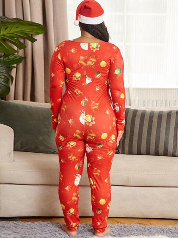 Cartoon Maternity Christmas Plus Size Onesie Pajama Long Jumpsuit