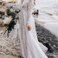 White Lace Backless V Neck Long Sleeve Women Maxi Dresses Wedding Dress Evening Dress Lace Dress