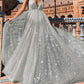 Spaghetti Straps Sequin Glitter V-neck Train Backless Elegant Maternity Maxi Dress