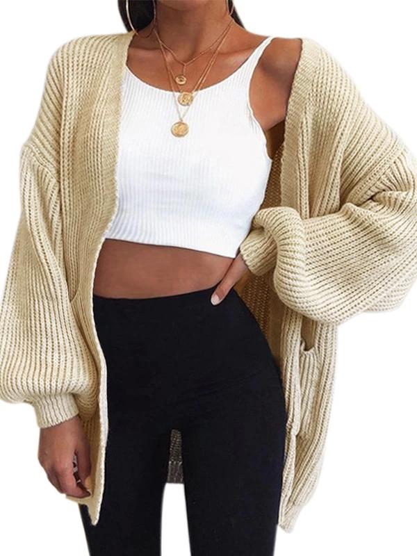 Solid Color Pockets Long SLeeve Oversized Sweater Cardigan Coat