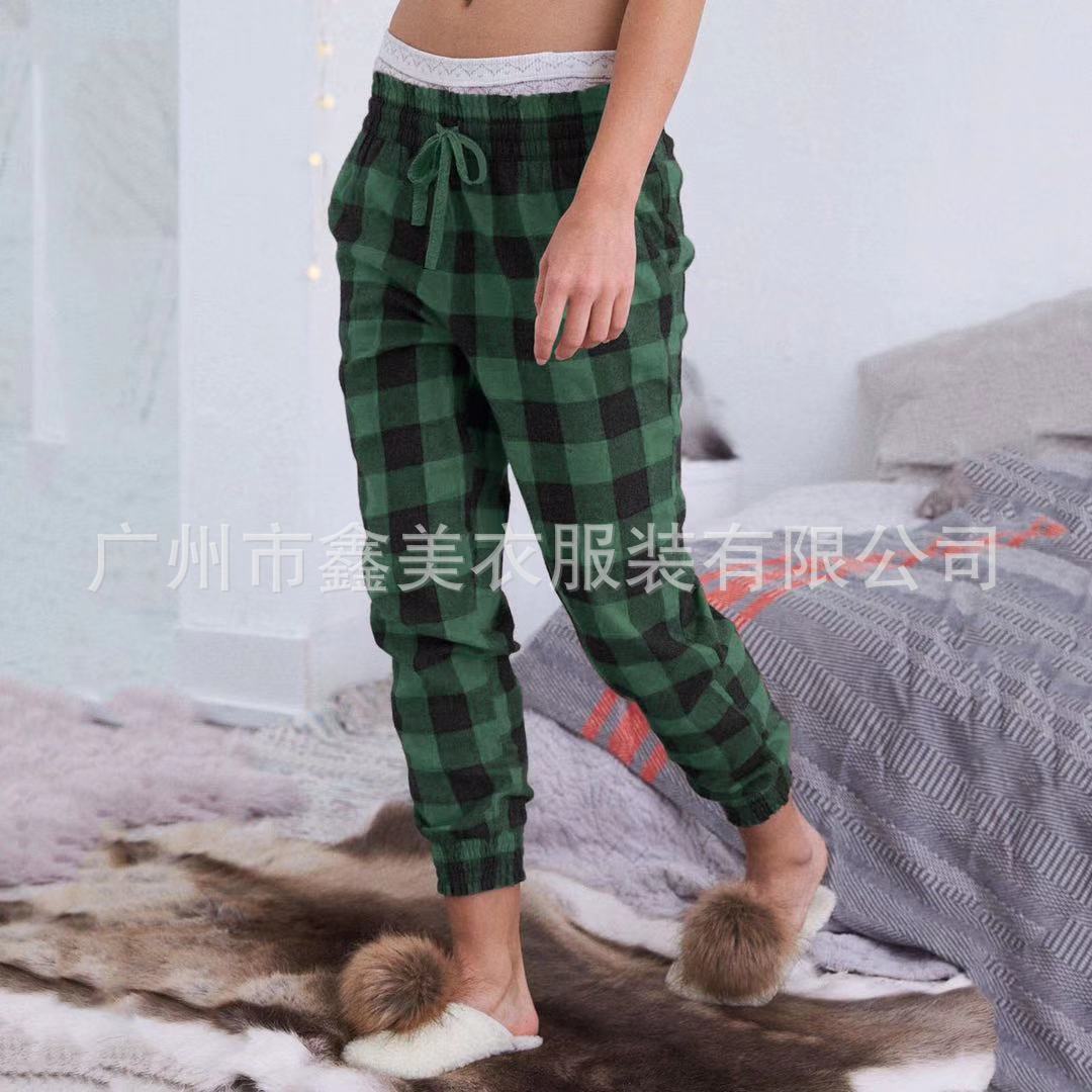 Seindeal Red-Black Plaid Drawstring Maternity Long Pajama Trousers Grid