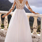 Lace Slit V Neck Long Sleeve Maxi Dresses Women Elegant Dress