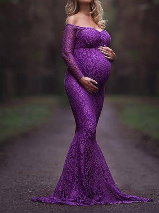 Lace Off Shoulder Bodycon Mermaid Maternity For Babyshower Maxi Dress