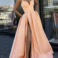 Draped Spaghetti Straps V-Neck Slit Elegant Maxi Dress Evening Dress