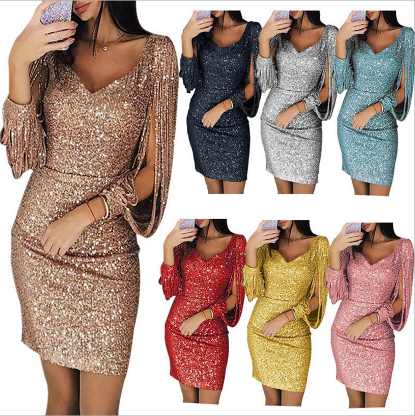 Sequin Tassel Plus Size Sparkly Banquet Party Maternity Mini Dress