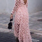 Mesh Deep V Backless Round Neck Long Sleeve Maxi Dresses Women Elegant Dress