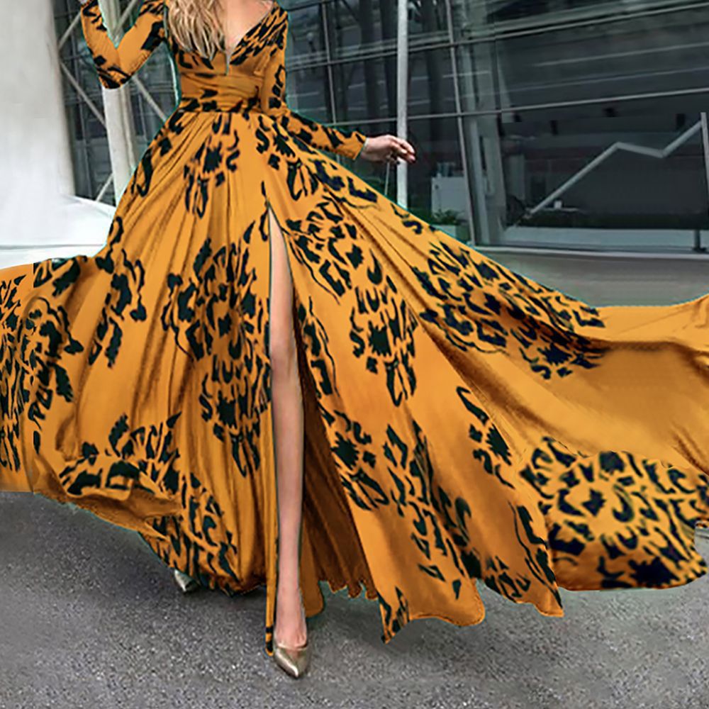 Print Side Slit Laceup Homecoming Maternity Maxi Dress