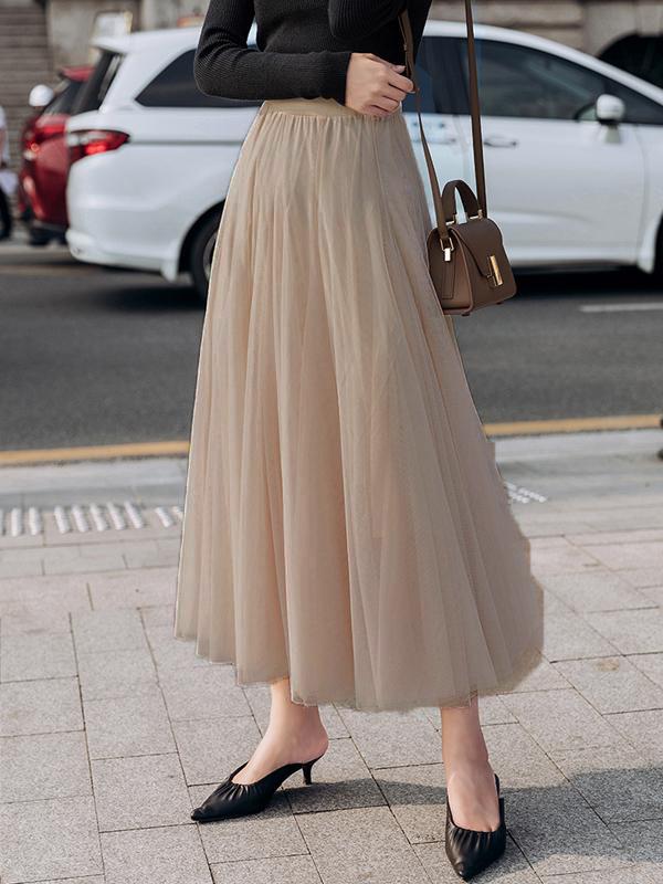 Seindeal Tulle skirt maxi skirt party mesh pleated elegant women