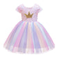 Seindeal Girls Crown Sequins Dress Summer Rainbow Tulle Grils' Dresses Kids Princess Dress for Cosplay Wedding Birthday Party Casual Outfits Clothing 2-10 Years