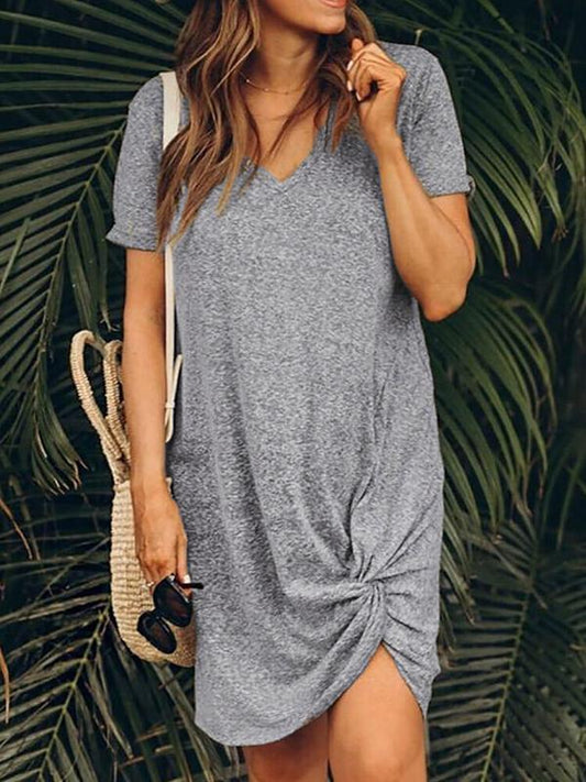 Seindeal Grey Solid color Irregular Knot V Neck Casual Maternity Mini Dress