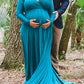 Off Shoulder Pleated Long Sleeve Babyshower Maternity Maxi Dress