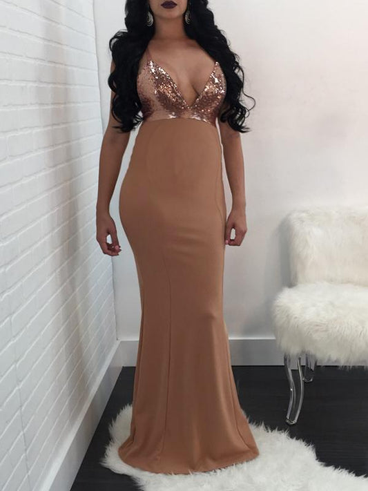 Sequin Shoulder-Strap Bodycon Backless Maternity Banquet Maxi Dress