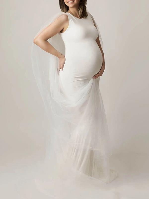 Seindeal Maxi Maternity Dress for Baby Shower Bodycon Mermaid Cloak White