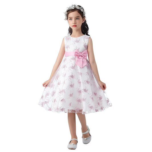 Girls Dress for Wedding Flower Sequin Gown Bowknot for Birthday Music Party 2-10Years