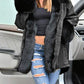 Solid Faux Fur Patchwork Hooded Long Sleeve Maternity Coat