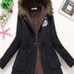 Fur Hooded Badge Pockets Long Sleeve Maternity Fluffy Coat