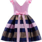 Kids Princess Dresses Strip with Puff Sleeve Ruffles Elegant Girls Gown for Birthday Party Toddle 2-10Years