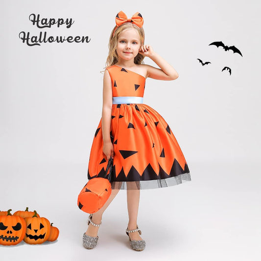 Seindeal Girls Fancy Pumpkin Devils Witch Printing Halloween Costume Festival Party Dress for 2-9 Years Toddler Girls