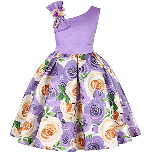 Girls Flower Dresses One Shoulder with Bowknot Princess Gown for Wedding Birthday Party 2-10Years