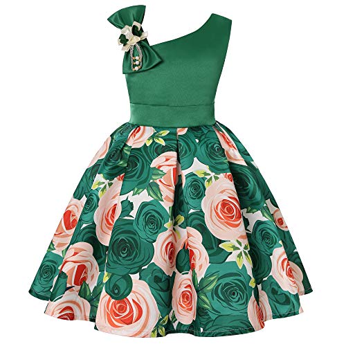 Girls Flower Dresses One Shoulder with Bowknot Princess Gown for Wedding Birthday Party 2-10Years