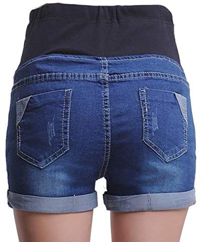 Women Plus Size Maternity Shorts Jean Over The Belly Stretch High Rise Comfy Blue Distressed Pregnancy Shorties Summer