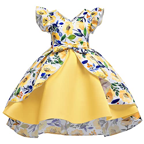 Flower Girl Dresses for Wedding Birthday Pageant Tea Party Ruffles Layered Floral Formal Dresses 2-10Years