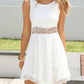 White Cut Out Lace Round Neck Sleeveless Women Mini Dresses Lace Dress Evening Dress