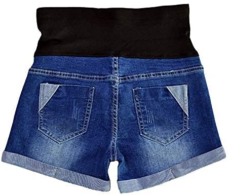 Women Plus Size Maternity Shorts Jean Over The Belly Stretch High Rise Comfy Blue Distressed Pregnancy Shorties Summer