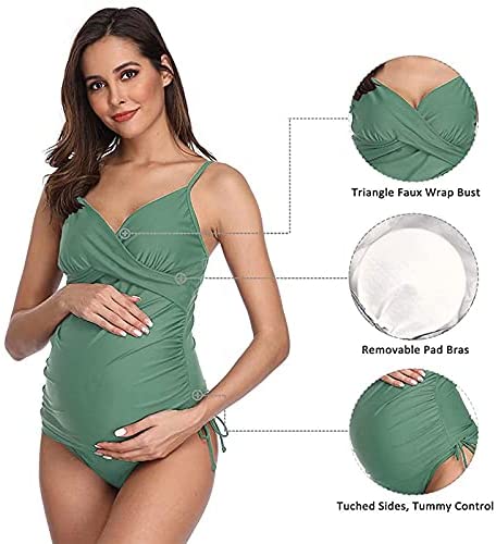 Solid Women's Maternity Swimsuit Retro Plum Wrap Front Tankini Summer Swimwear