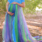 Off Shoulder Rainbow Mesh Baby Shower Maternity Photoshoot Maxi Dress