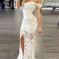 Seindeal Lace Off Shoulder Bodycon Slit Short Sleeve Maternity Banquet Maxi Dress