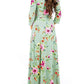 Momnfangcy Floral Belt V-neck Three Quarter Length Sleeve Casual Maternity Maxi Dress