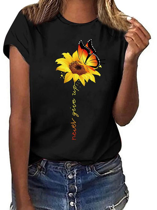 Sunflower Print Short Sleeve Maternity T-Shirt