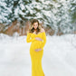 Seindeal Solid Color Off Shoulder Maxi Baby Shower Mermaid Maternity Dress for Photoshoot