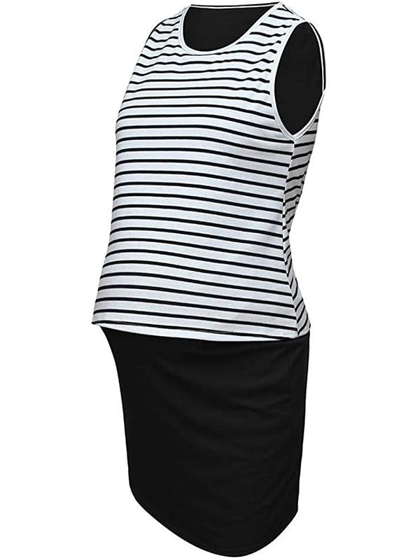 Striped Knot False 2-in-1 Bodycon Maternity Mini Dress