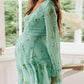 Flowers Tie Back Ruffle V-neck Long Sleeve Honey Girl Maternity Mini Dress