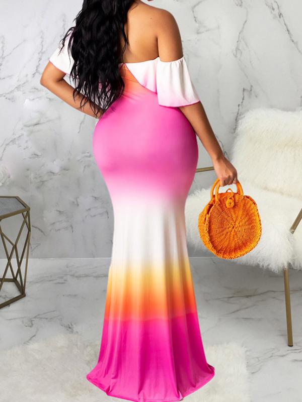 Gradient Color Off Shoulder Bodycon Mermaid Prom Maternity Maxi Dress