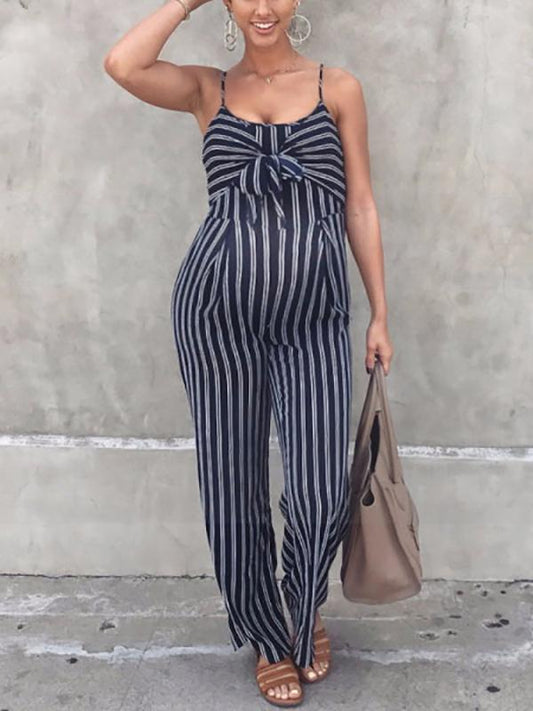 Seindeal Striped Wide Leg Palazzo Pants Knot One Piece Maternity Long Jumpsuit