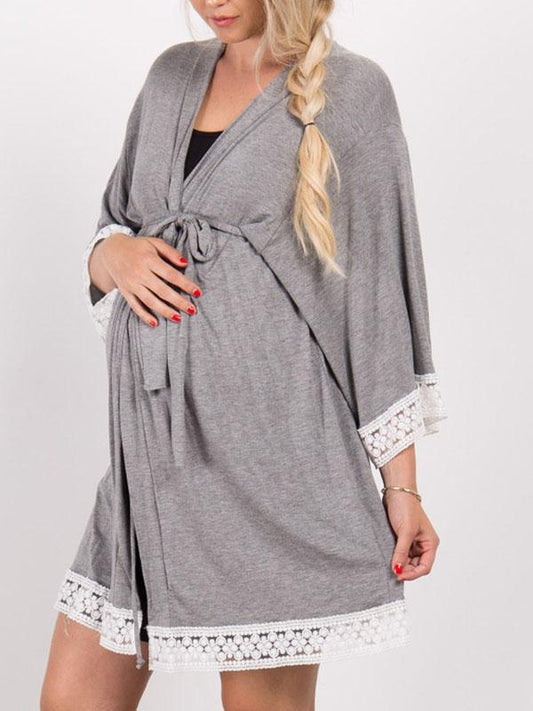 Seindeal Lace Nursing Nightdress Long Sleeve Maternity Pajama Kimono Sleepwear Dress