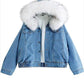 Seindeal Solid Pockets Fur Collar Long Sleeve Jacket Maternity Denim Coat