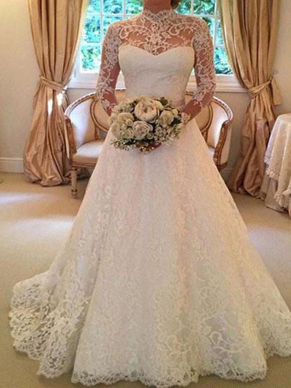 Solid Color Lace Backless Long Sleeve Maxi Dresses Women Fashion Wedding Dress