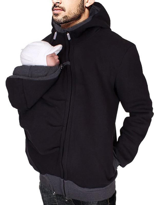 Seindeal Pockets Hooded Kangaroo Dad and Baby Carrier Pullovers Sweatshirt for Men