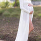 Seindeal Chiffon Draped Off-shoulder Long Sleeve Elegant Maternity Maxi Dress