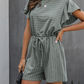 Round Neck Short Sleeve Striped Maternity short Jumpsuit