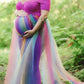 Off Shoulder Rainbow Mesh Baby Shower Maternity Photoshoot Maxi Dress