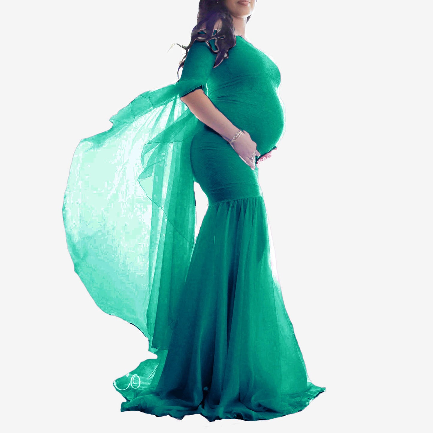 Seindeal Grenadine Bodycon Mermaid Flying Sleeve Glamorous Maxi Maternity Baby Shower Dress UK