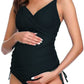 Solid Women's Maternity Swimsuit Retro Plum Wrap Front Tankini Summer Swimwear