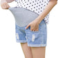 Women Plus Size Maternity Shorts Jean Over The Belly Stretch High Rise Comfy Blue Distressed Pregnancy Shorties Summer