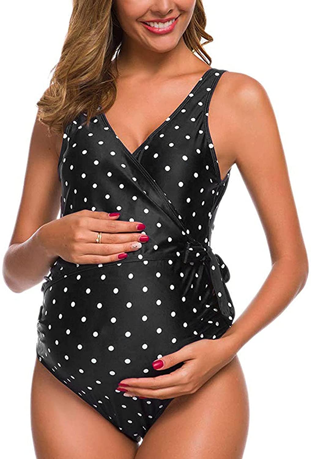 Maternity One Piece Swimsuits Bathing Suit Tie Front Bikini Pregnancy Swimwear